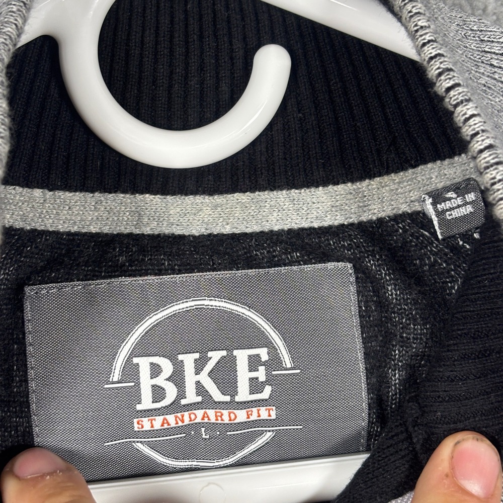BKE Quarter Zip Sweater Mens L Gray Standard Fit Cotton Mock Neck Ribbed Trim - Picture 3 of 8